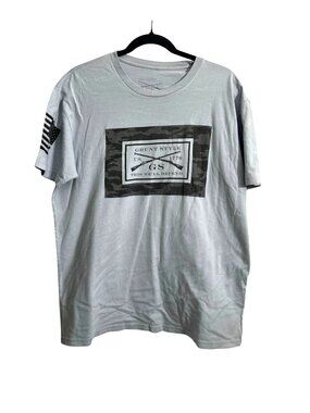 Grunt Style Mens Tactical T-Shirt With American Flag Sleeve Graphic Light Gray